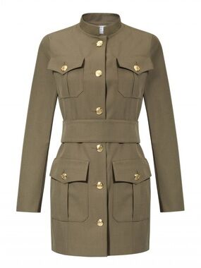 Military Style Jacket Dress Olive Green Gold Button Size 38